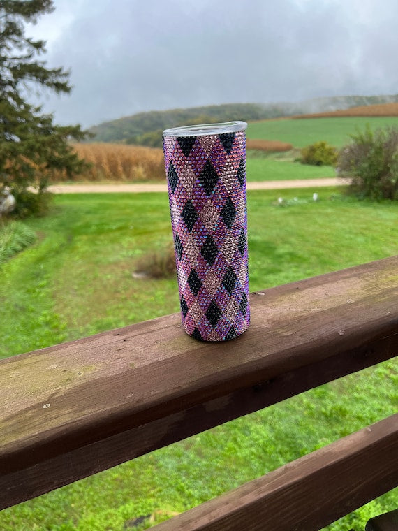 Pink Plaid Rhinestone Tumbler