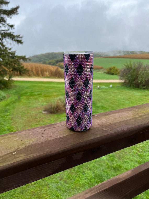 Pink Plaid Rhinestone Tumbler