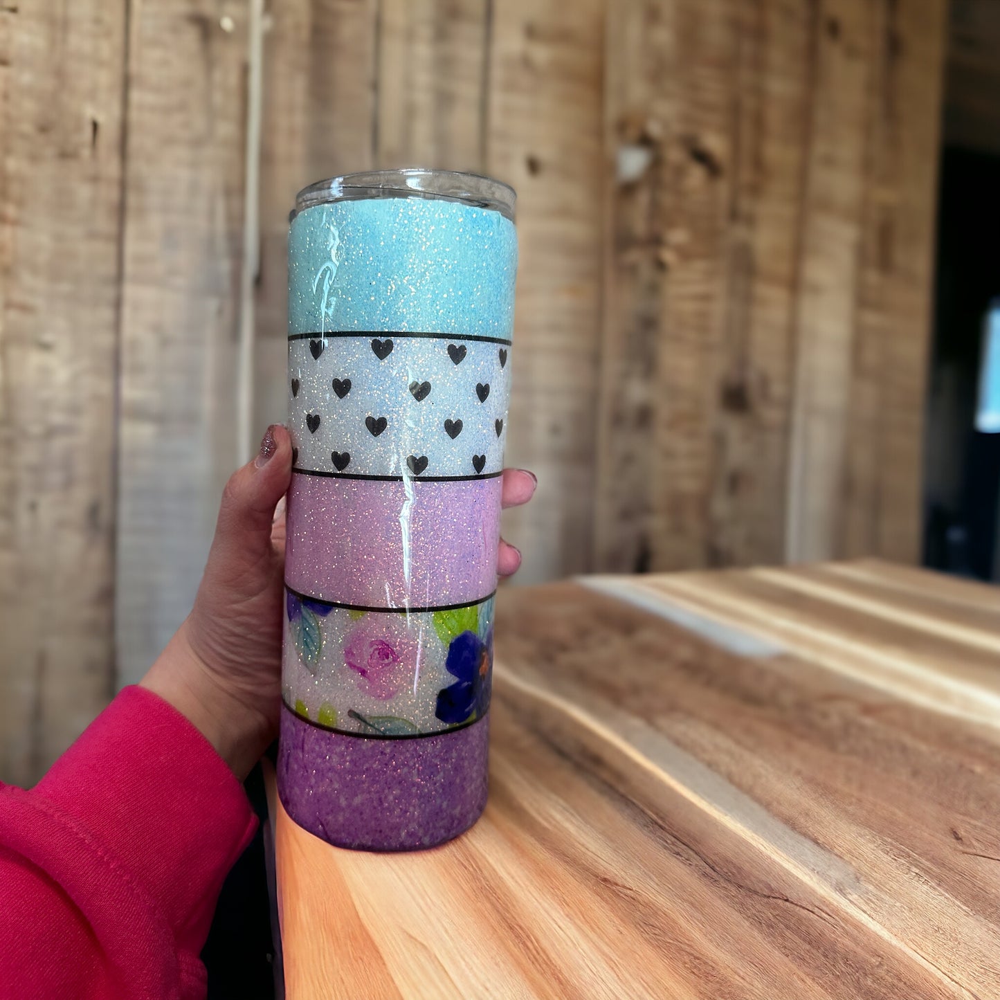 Spring Floral Glitter Tumbler.