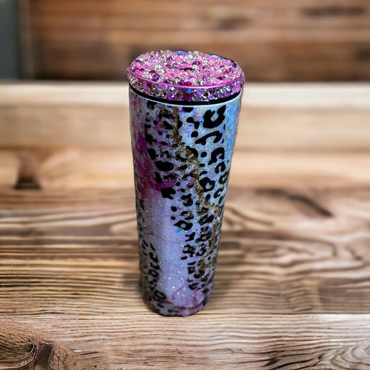 Pink Cheetah Marble Glitter Tumbler