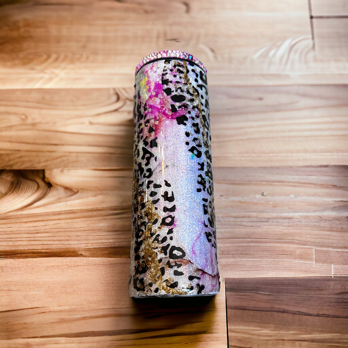 Pink Cheetah Marble Glitter Tumbler